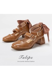 Iris Corolla Tulips Chunky Heel Shoes(Reservation/6 Colours/Full Payment Without Shipping)